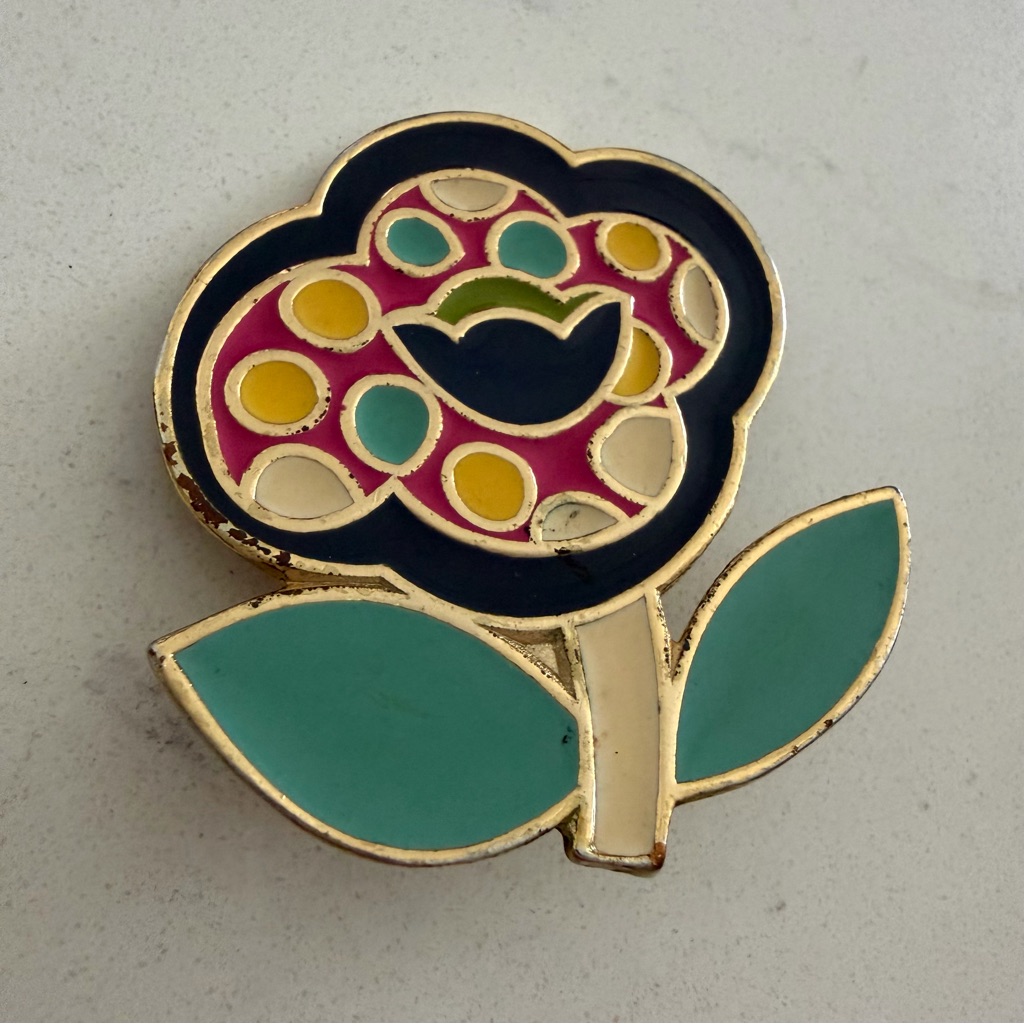 Vintage Max & Co Enamel Flower Brooch Made In Italy | Gold Tone Floral Pin